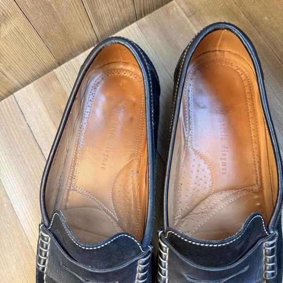 Martin Dingman Mens Black Suede Penny Loafers Slip On White Top Stitch Size 10D - Picture 3 of 8